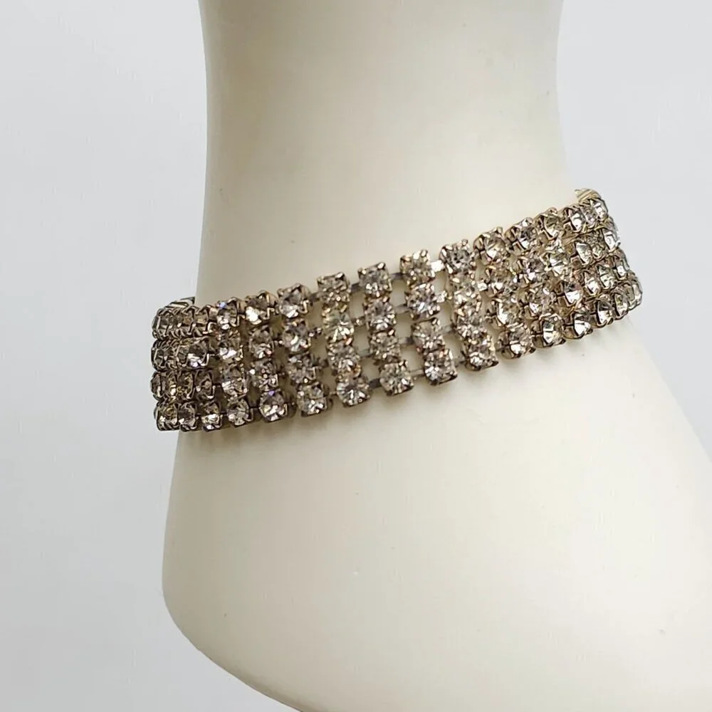 Vintage Clear Rhinestone Bracelet Sparkling Crystal Jewelry Elegant Statement Pi